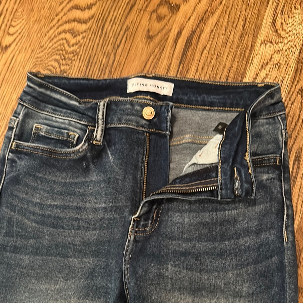Flying Monkey High Rise Blue Jeans with Vintage Wash - size 26- super stretchy